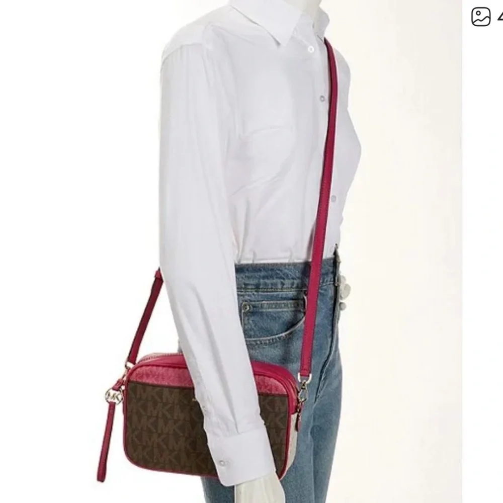 NWT Michael Kors Jet Set Large Metallic Signature Logo Crossbody Bag - Picture 4 of 9